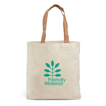 Sacola 100% algodão com alças em cortiça e bolso interior