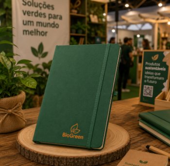 Caderno A5 de capa dura em PET 100% reciclado, com páginas pautadas recicladas